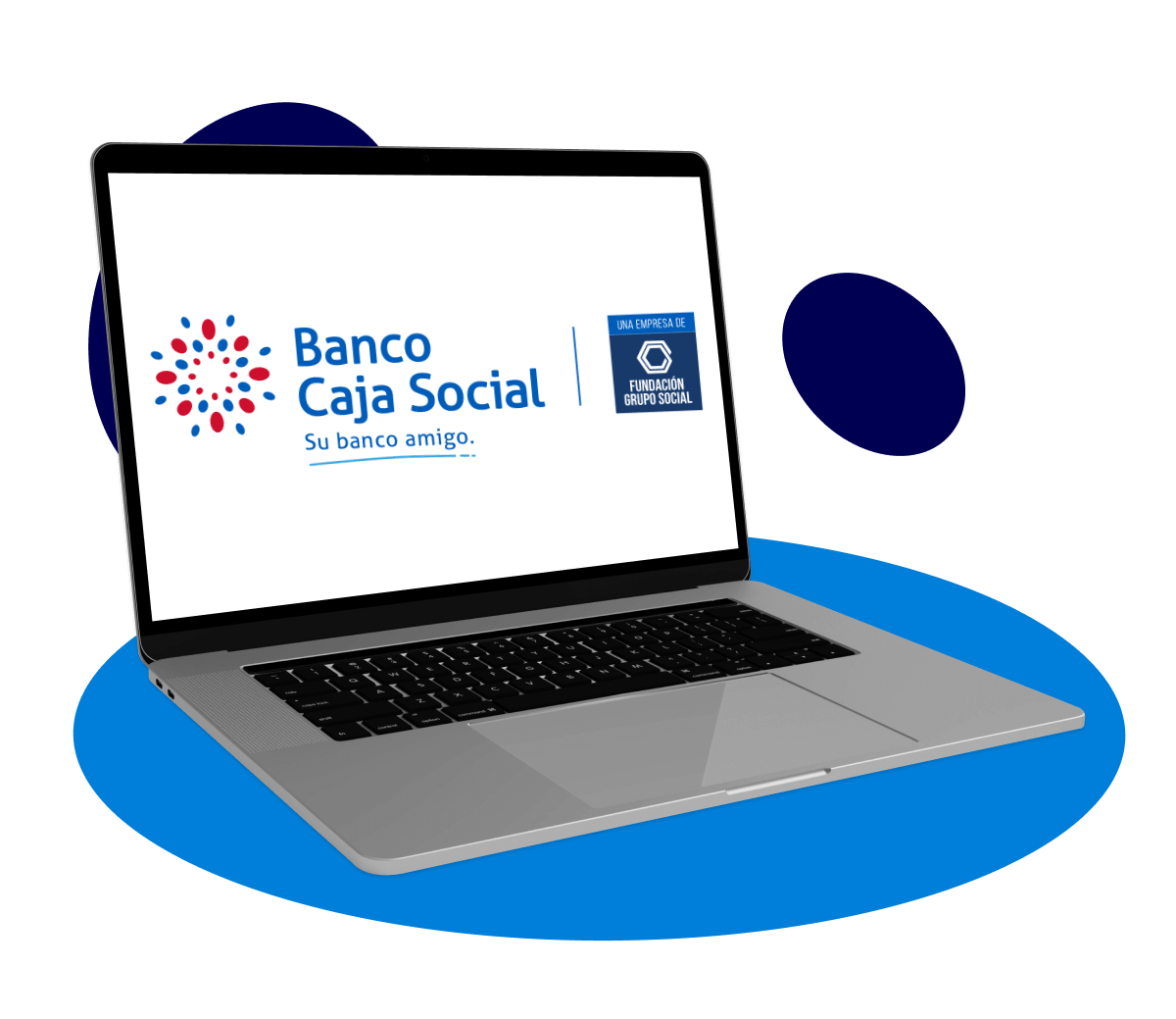 Computador portátil con el logo del Banco Caja Social