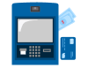 Vector de cajero con billetes y una tarjeta