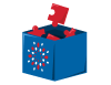 Vector de una caja con fichas de rompecabezas