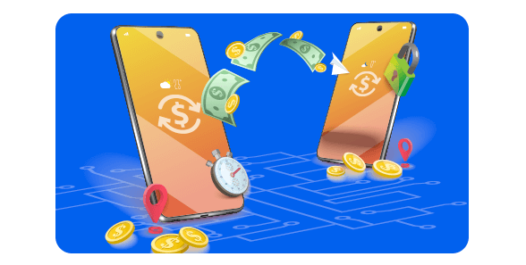 Celulares haciendo transferencia de dinero