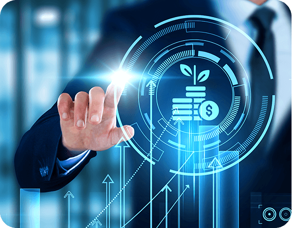 Empresario señalando una imagen