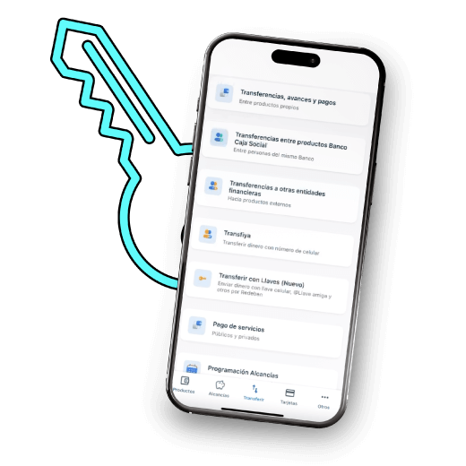 Celular junto a una llave para transferir dinero