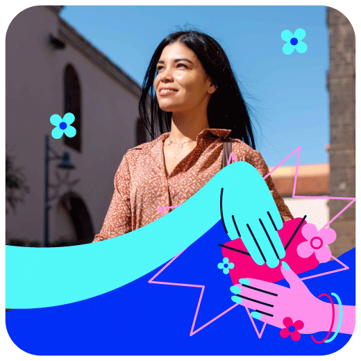 Vector de una mano sosteniendo una tarjeta con un dispositivo móvil de fondo