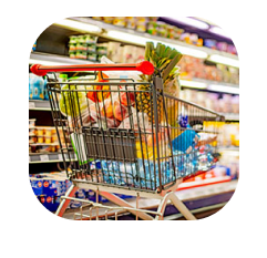 Carro de mercado con frutas y verduras