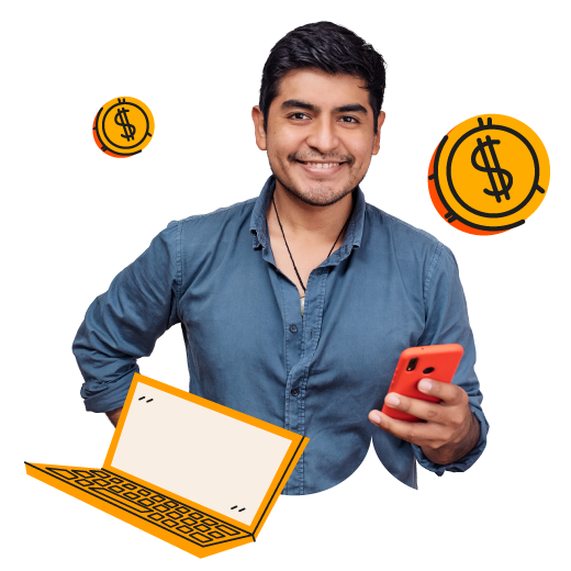 Joven feliz leyendo en su celular sobre la Cuenta de Ahorros Cuentamiga