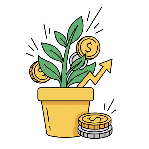 Vector de monedas con una planta