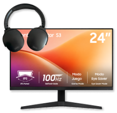 Audífonos diadema inalámbricos y Monitor 24’’