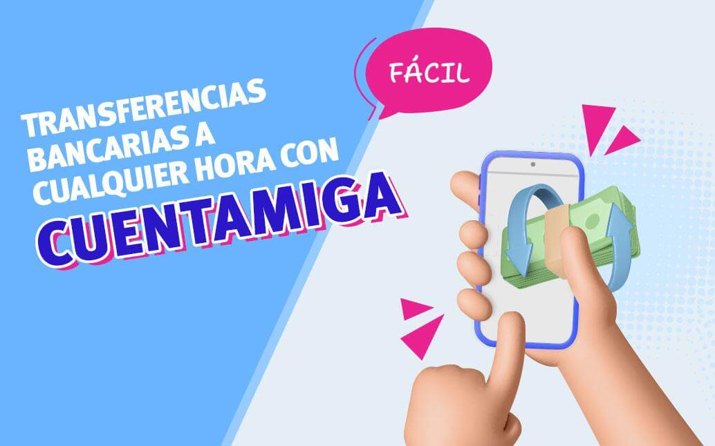 Manos de una persona animada realizando una transferencia bancaria desde su celular