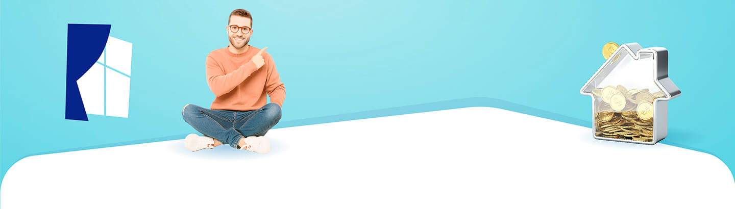 Hombre sentado en el piso junto el vector de una casa