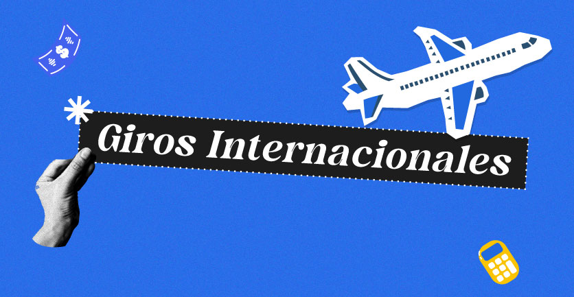 Mano sosteniendo un cartel de Giros internacionales