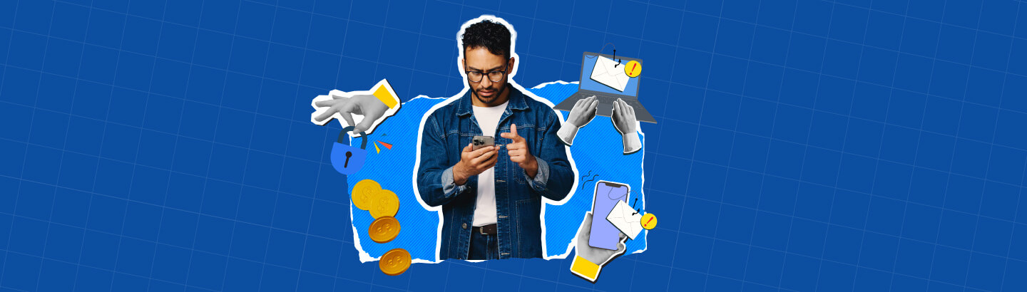 Hombre preocupado con su celular en la mano