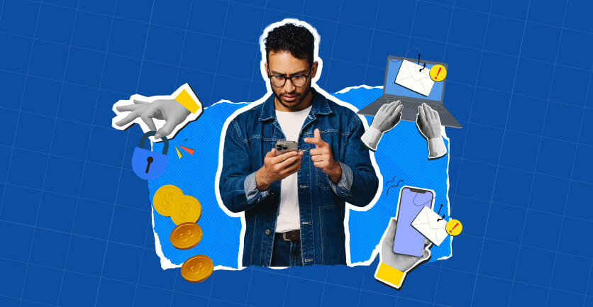 Hombre preocupado con su celular en la mano