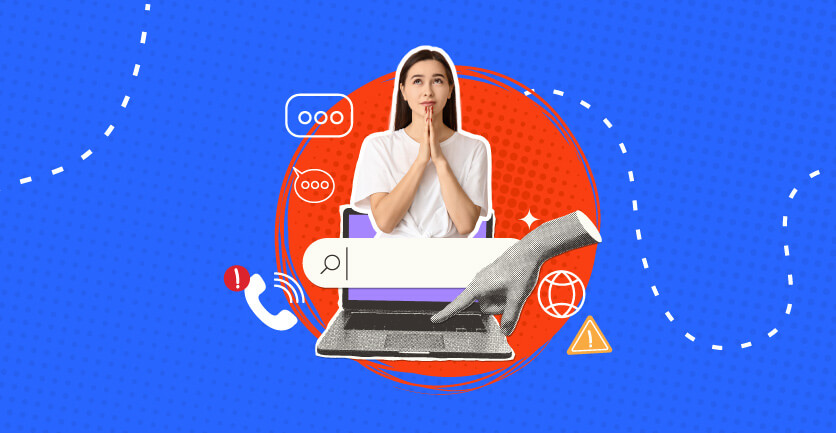 Mujer preocupado con un computador en frente